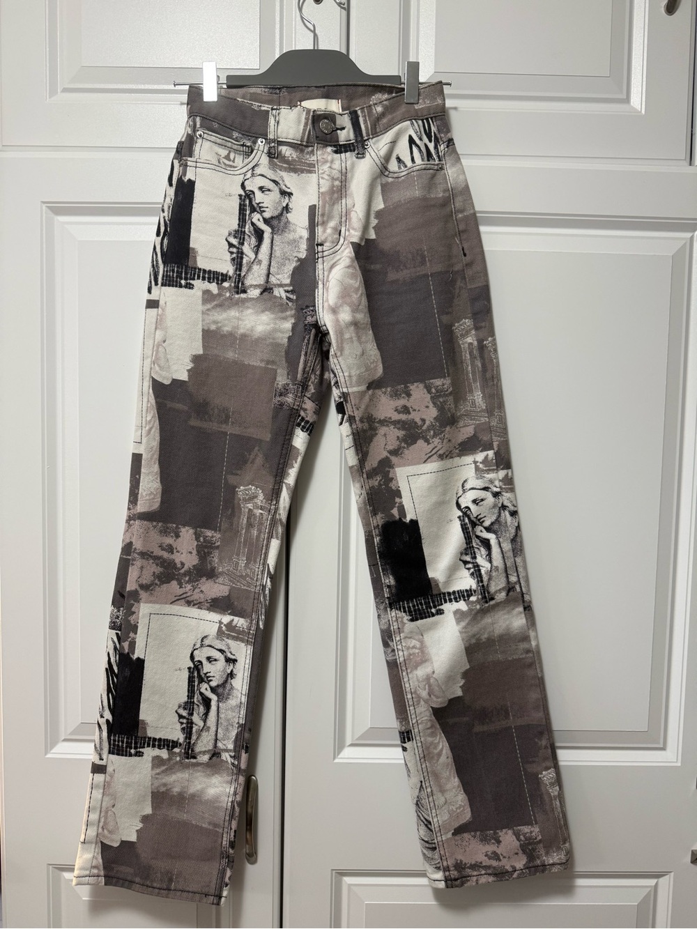 BDG Graphic Collage Straight-Leg Jeans in Neutral Tones